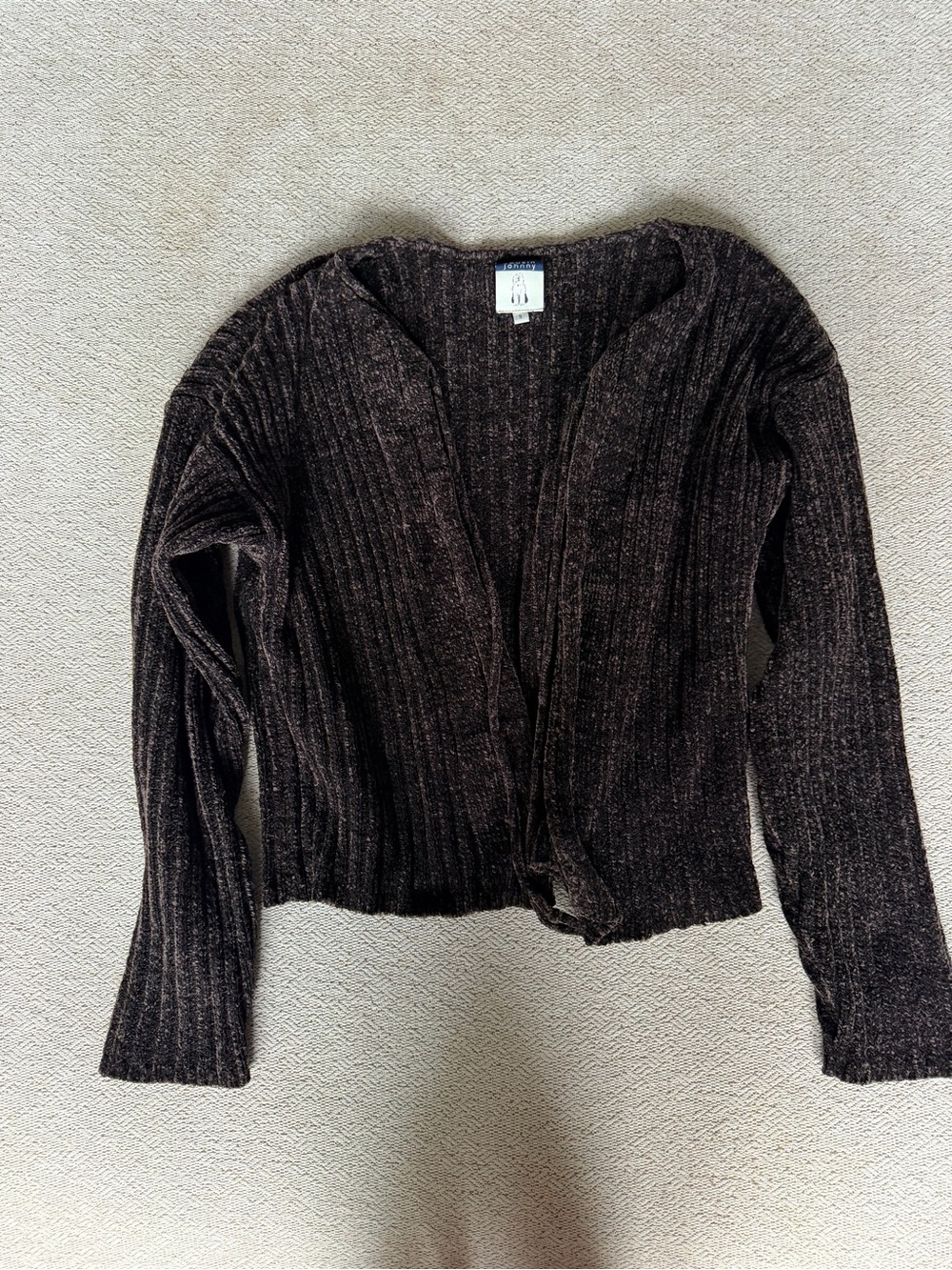 Cousin Johnny Chenille Ribbed Lace Up Cardigan Sweater Brown Size S